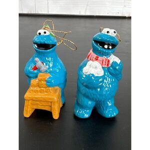 2 Sesame Street Cookie Monster Ceramic Ornaments